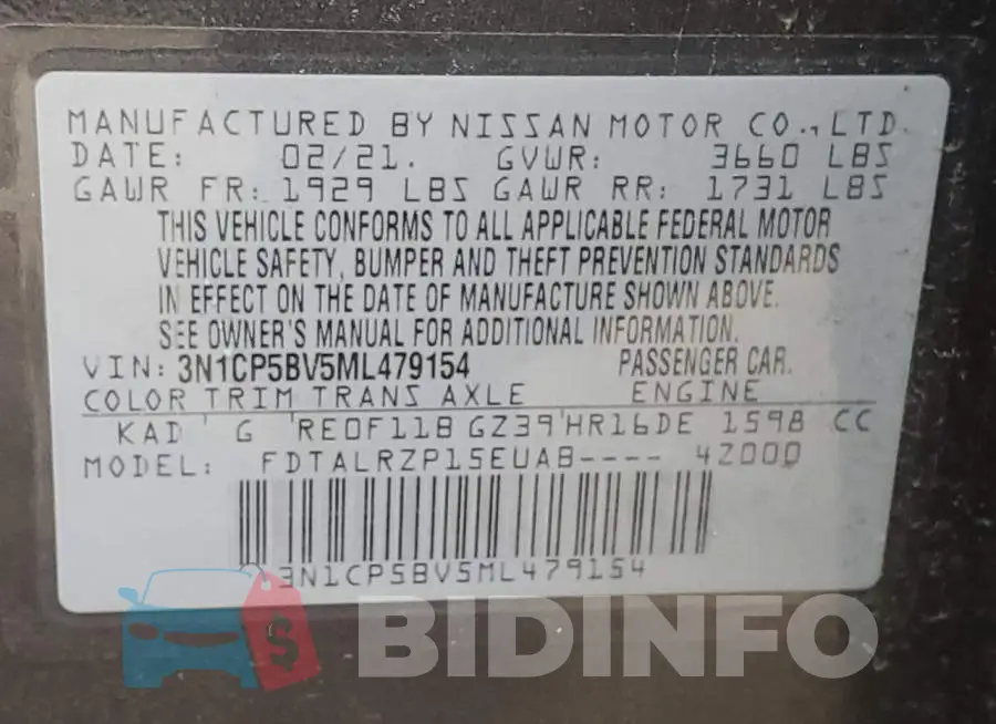 3N1CP5BV5ML479154 Photo# 13