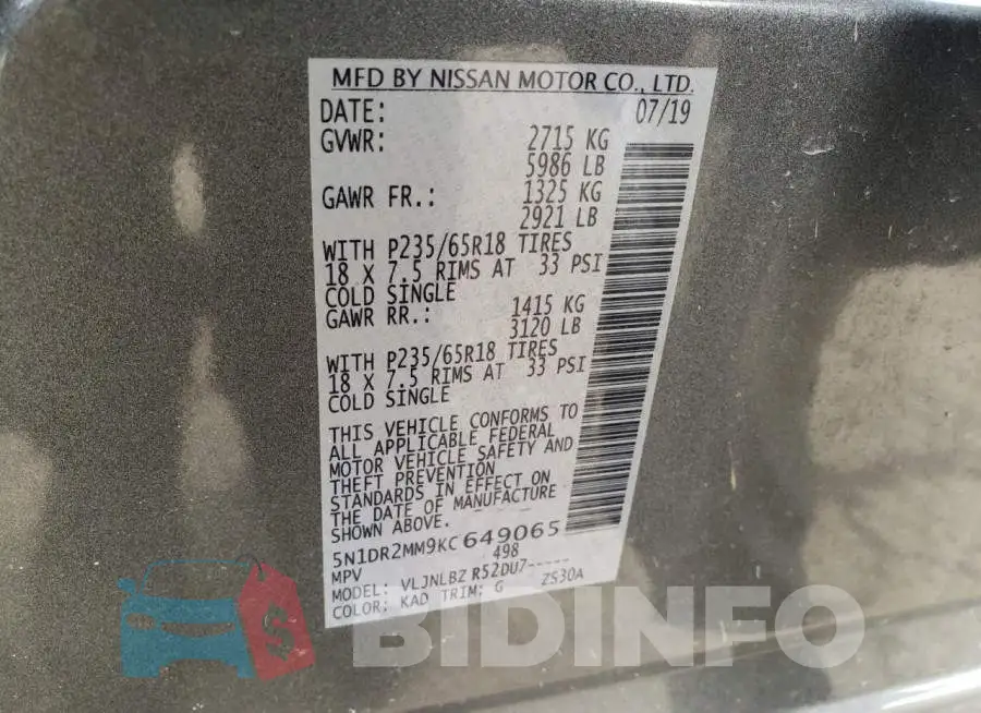 5N1DR2MM9KC649065 Photo# 13