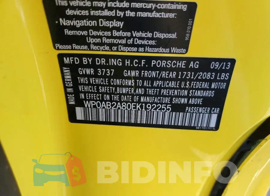 WP0AB2A80EK192255 Photo# 13