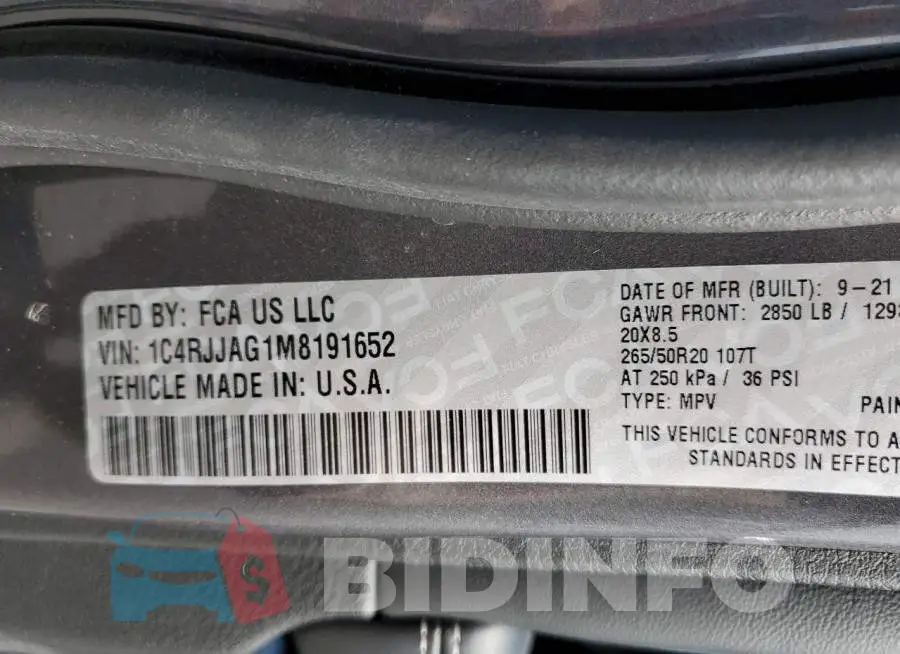 1C4RJJAG1M8191652 Photo# 10