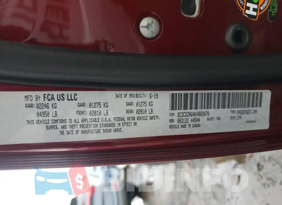 2C3CDZAG4KH669070 Photo# 12
