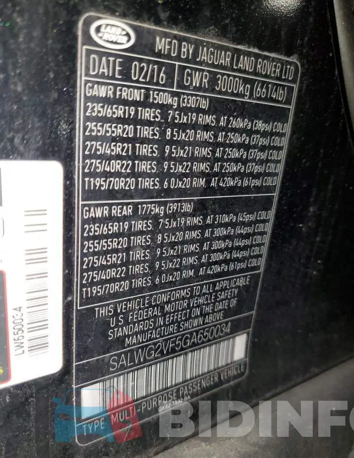 SALWG2VF5GA650034 Photo# 13