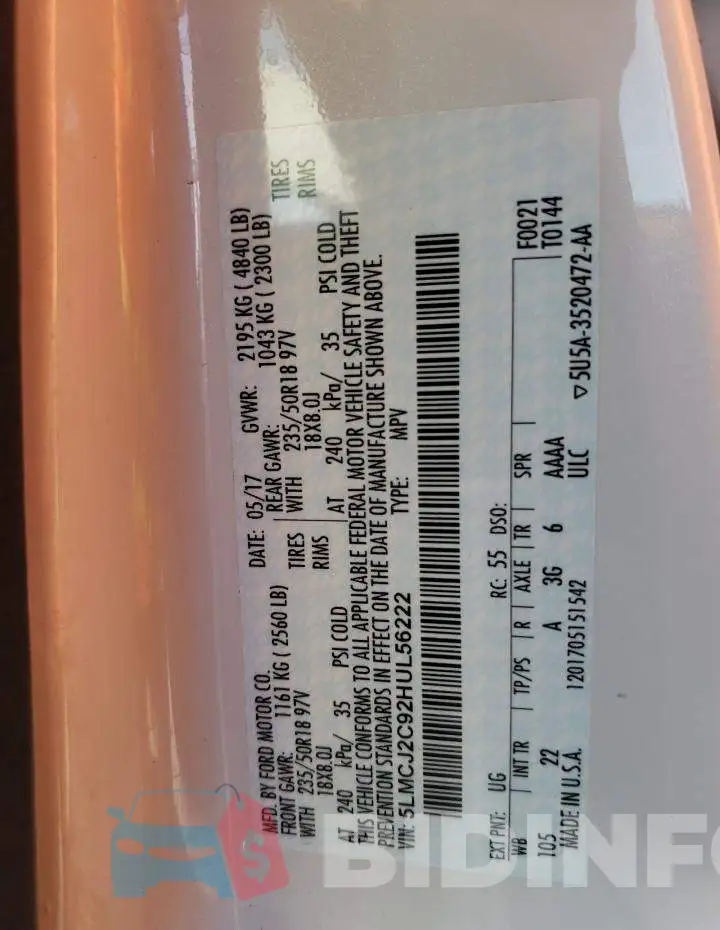 5LMCJ2C92HUL56222 Photo# 14