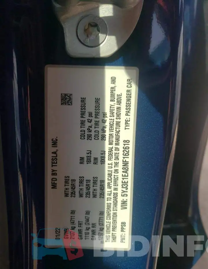 5YJ3E1EA8NF162618 Photo# 13