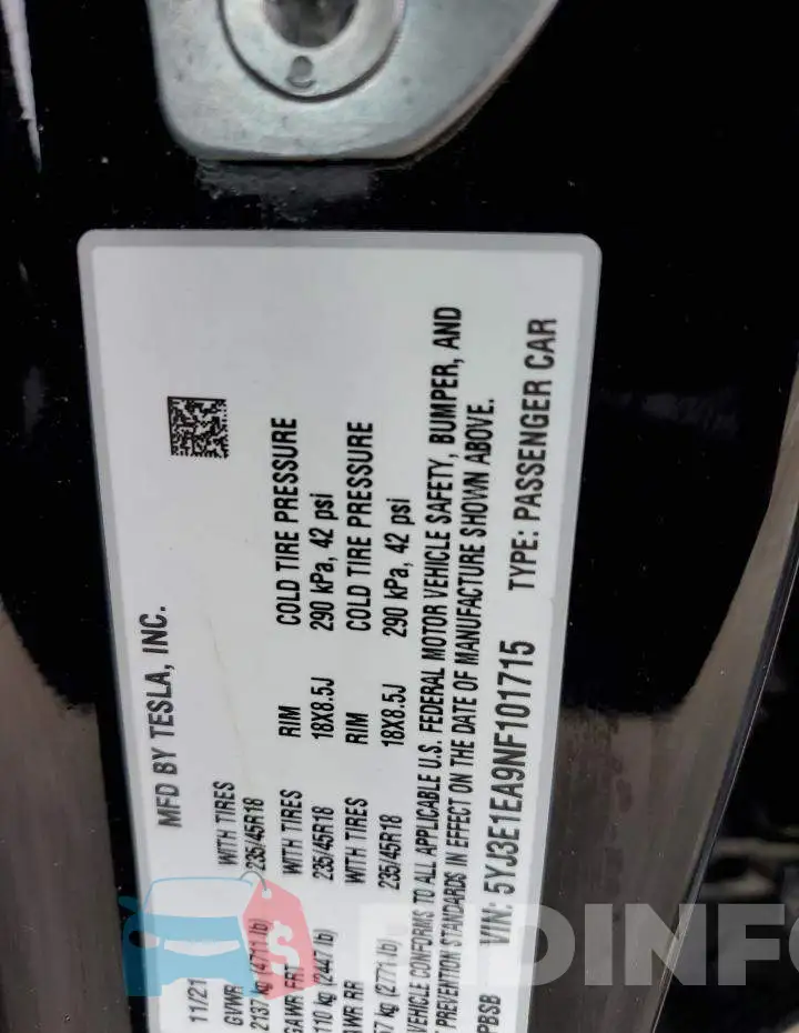 5YJ3E1EA9NF101715 Photo# 12