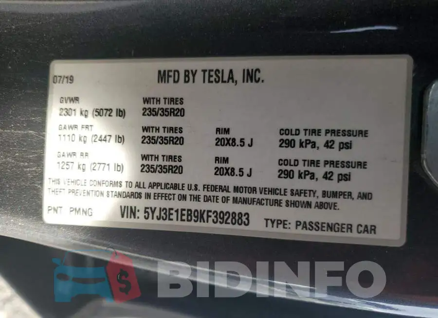 5YJ3E1EB9KF392883 Photo# 12