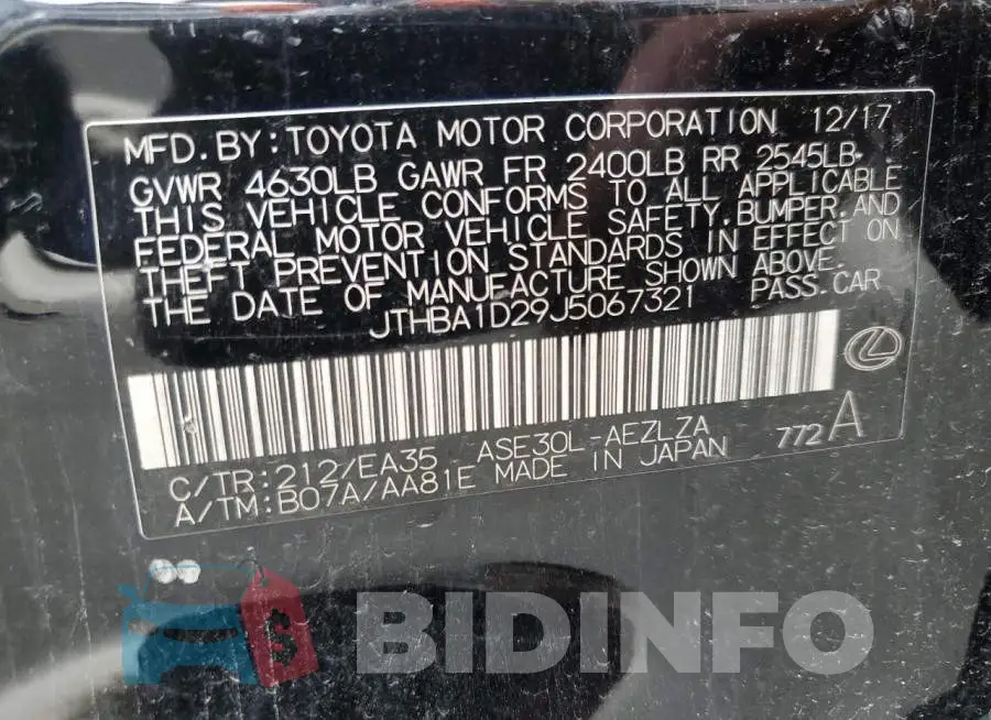 JTHBA1D29J5067321 Photo# 12