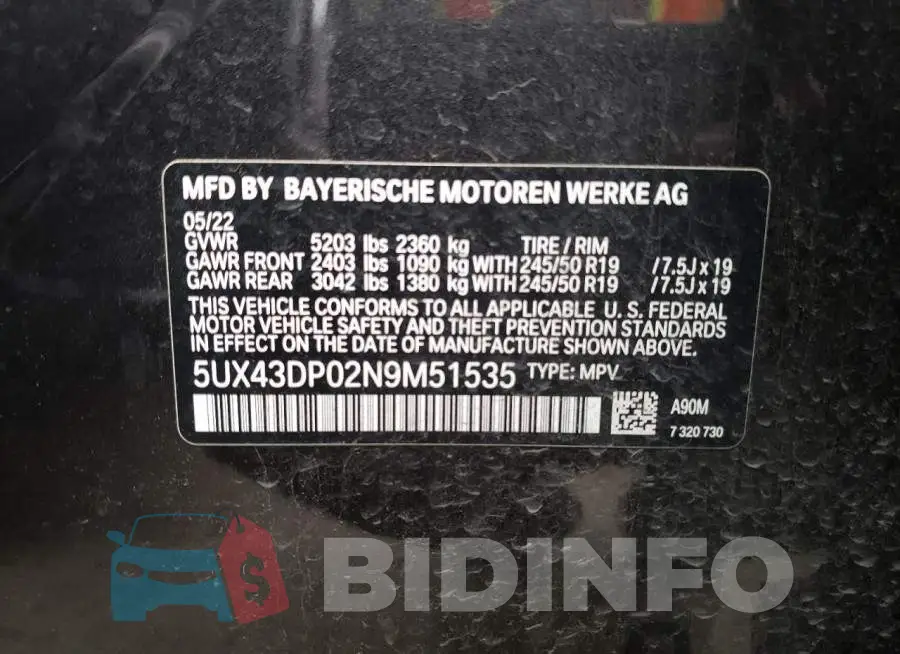5UX43DP02N9M51535 Photo# 13