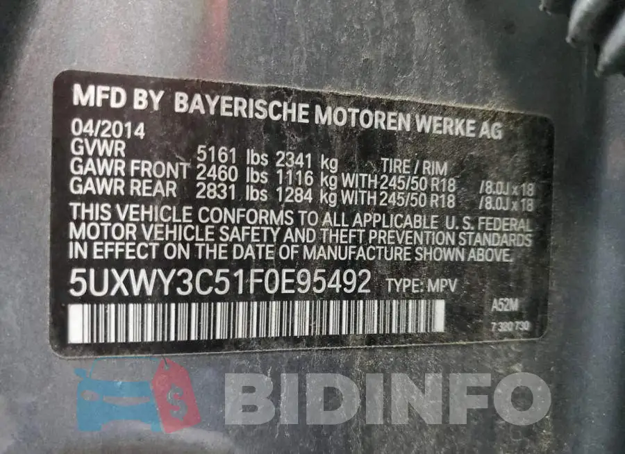 5UXWY3C51F0E95492 Photo# 13