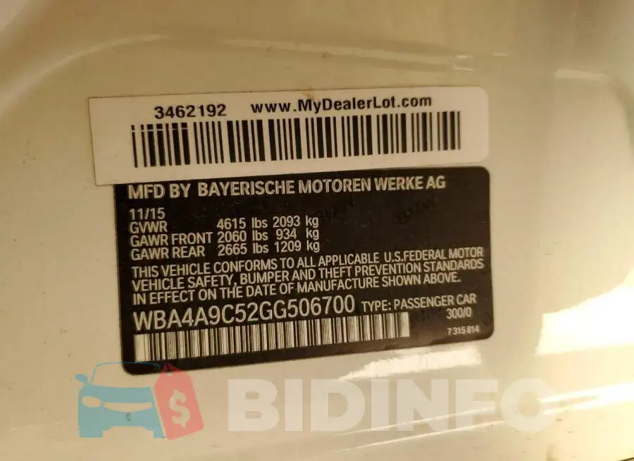 WBA4A9C52GG506700 Photo# 13