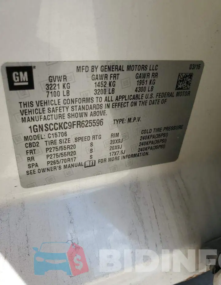 1GNSCCKC9FR625596 Photo# 14