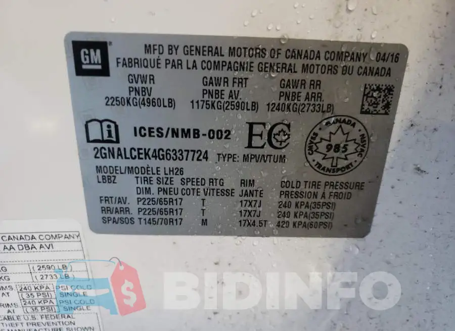 2GNALCEK4G6337724 Photo# 14