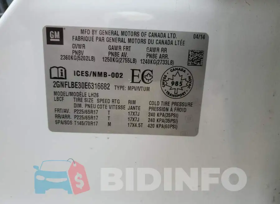 2GNFLBE30E6316682 Photo# 13
