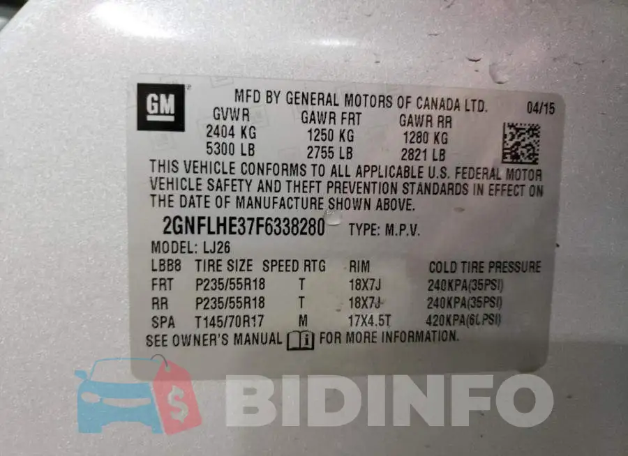 2GNFLHE37F6338280 Photo# 14