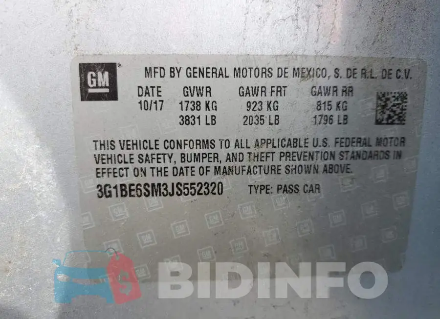 3G1BE6SM3JS552320 Photo# 12
