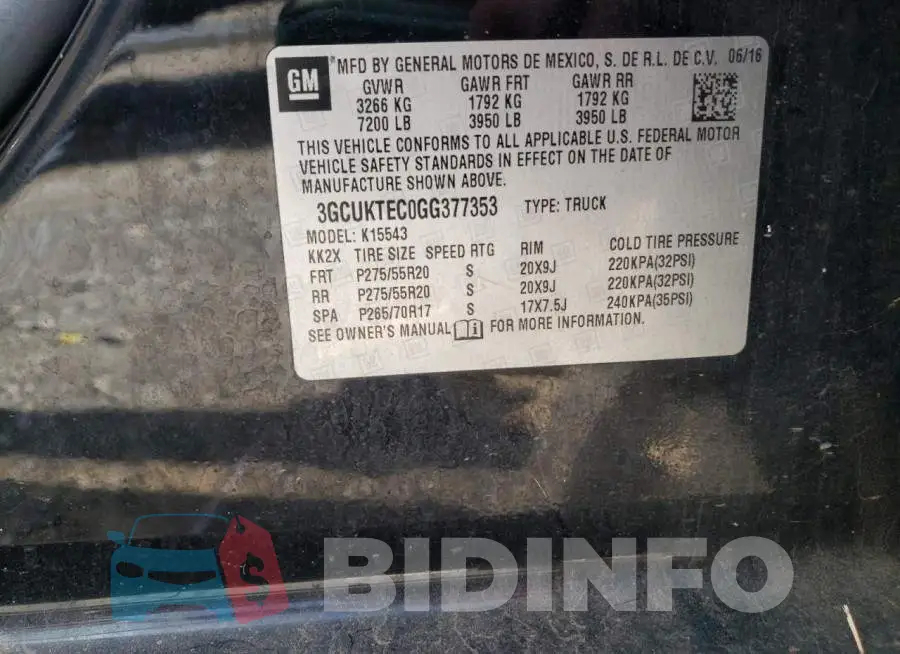 3GCUKTEC0GG377353 Photo# 12