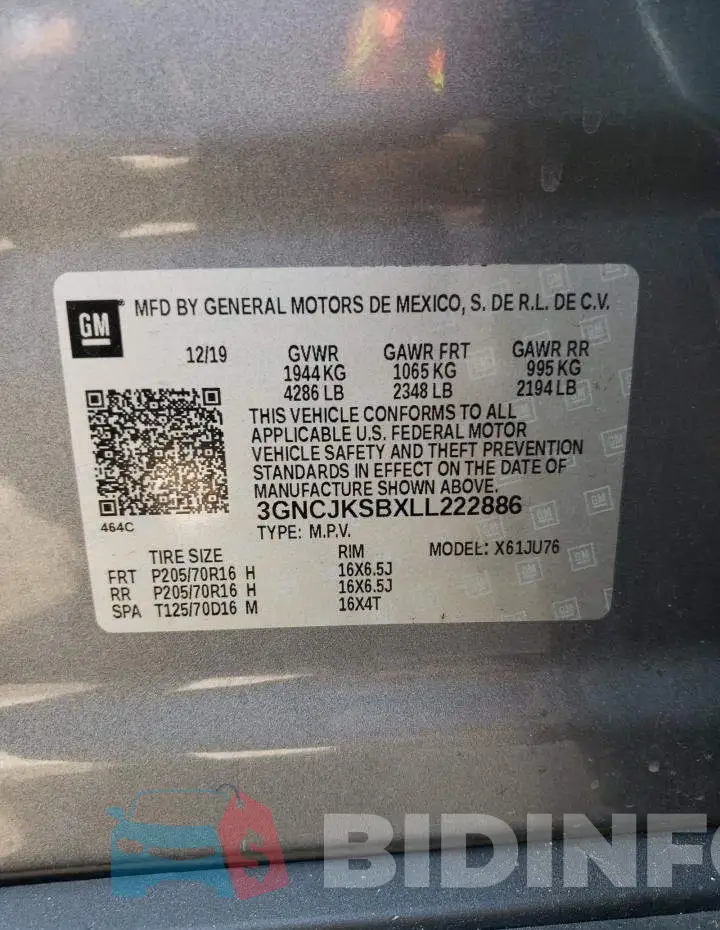3GNCJKSBXLL222886 Photo# 14