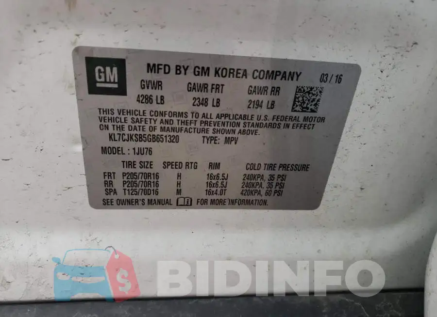KL7CJKSB5GB651320 Photo# 13