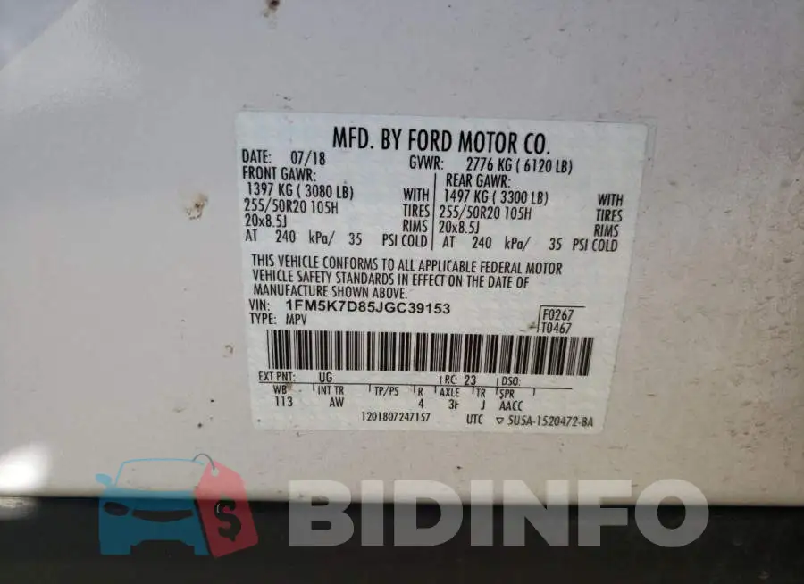 1FM5K7D85JGC39153 Photo# 14
