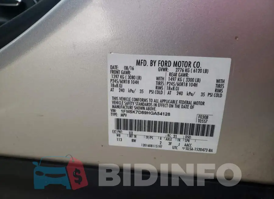 1FM5K7D89HGA54128 Photo# 13