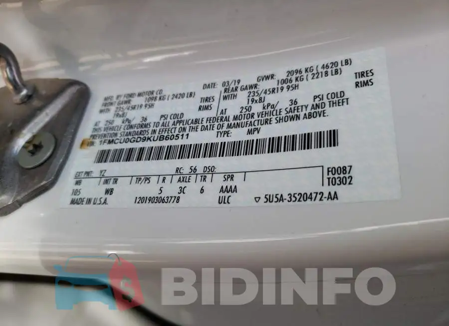 1FMCU0GD9KUB60511 Photo# 13
