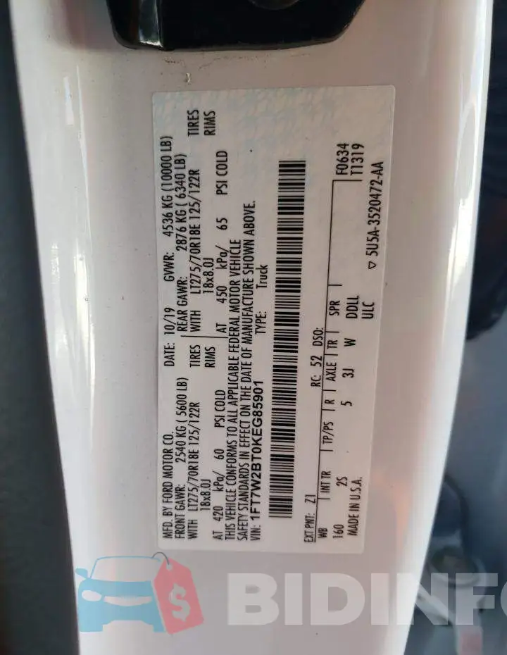 1FT7W2BT0KEG85901 Photo# 12
