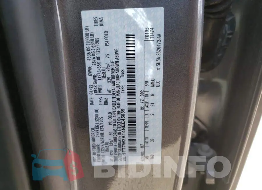 1FT7W2BT4NEE45089 Photo# 12