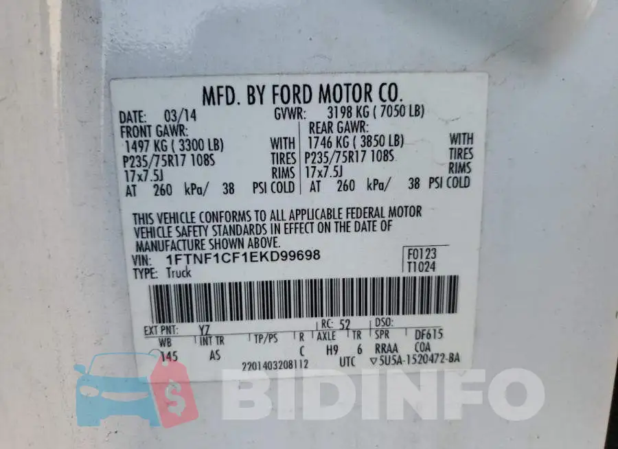 1FTNF1CF1EKD99698 Photo# 12