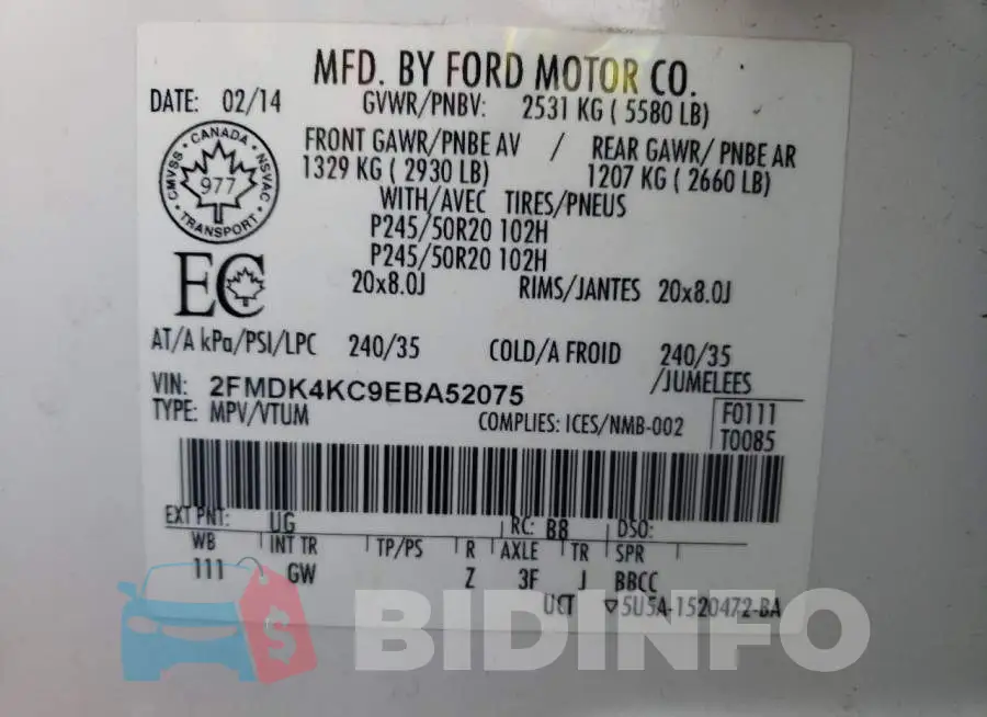 2FMDK4KC9EBA52075 Photo# 13