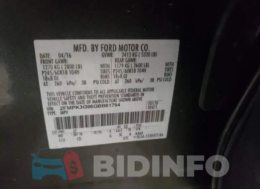 2FMPK3G96GBB61794 Photo# 13