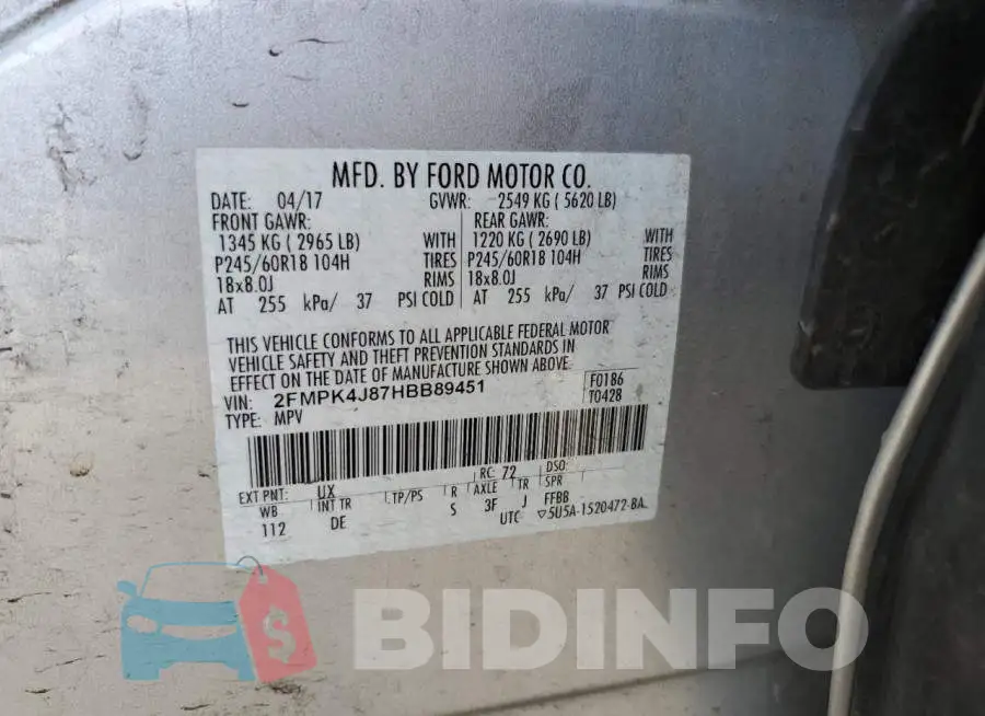 2FMPK4J87HBB89451 Photo# 13