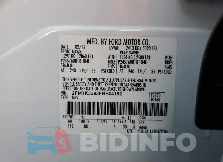 2FMTK3J93FBB04152 Photo# 12