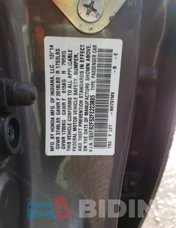 19XFB2F52FE223885 Photo# 12