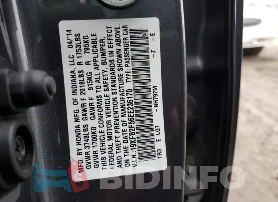 19XFB2F56EE236170 Photo# 12