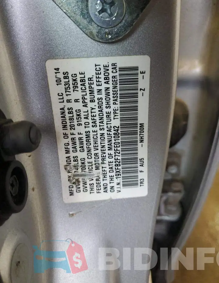 19XFB2F72FE010842 Photo# 12