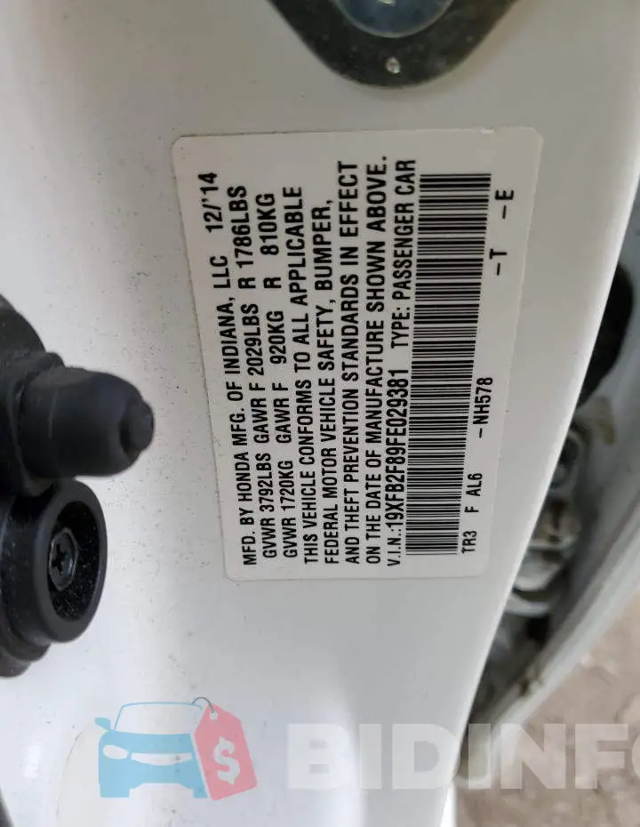 19XFB2F89FE029381 Photo# 13