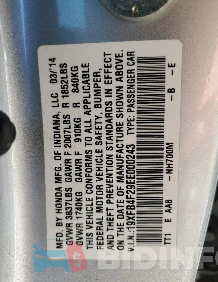 19XFB4F29EE000243 Photo# 12