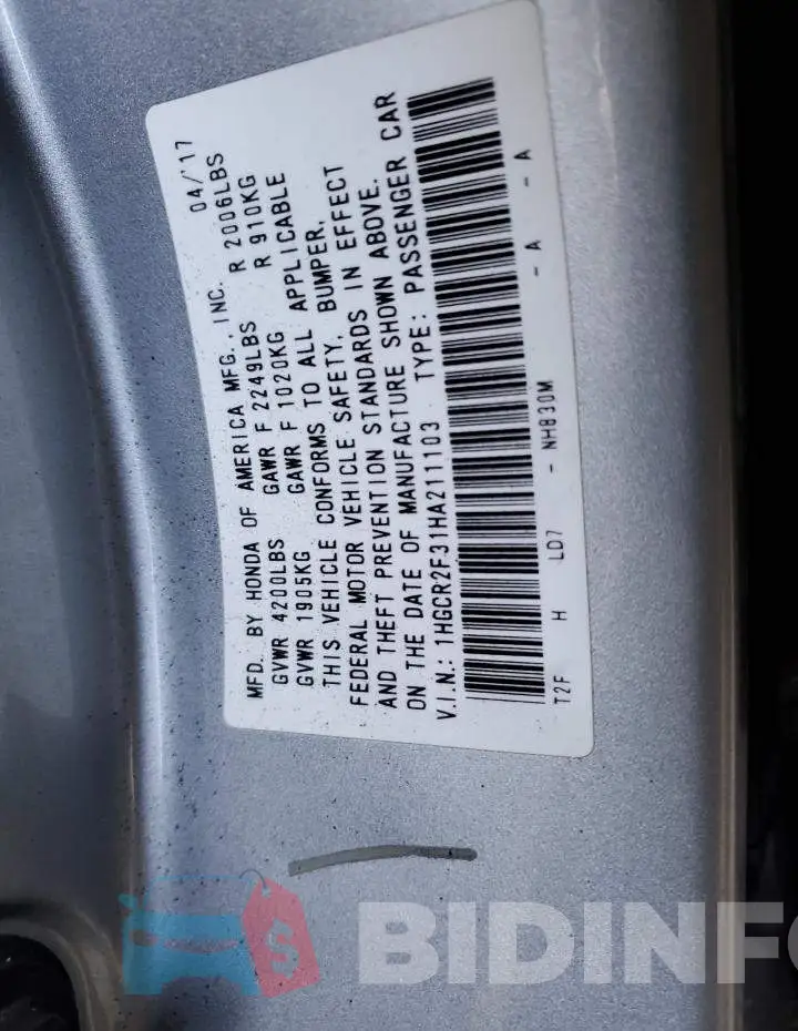 1HGCR2F31HA211103 Photo# 12