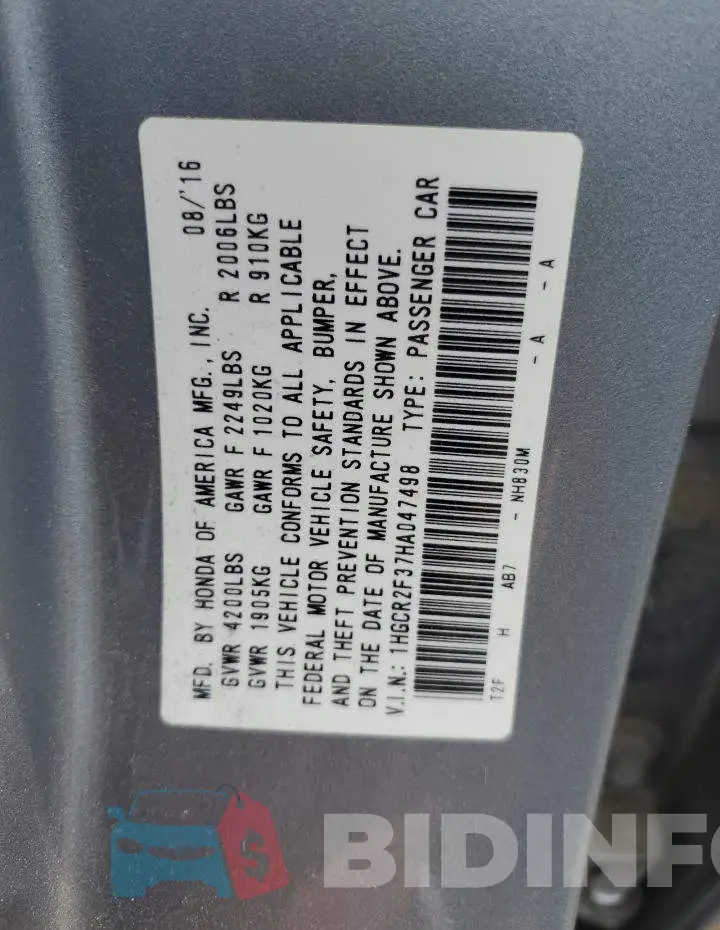 1HGCR2F37HA047498 Photo# 12
