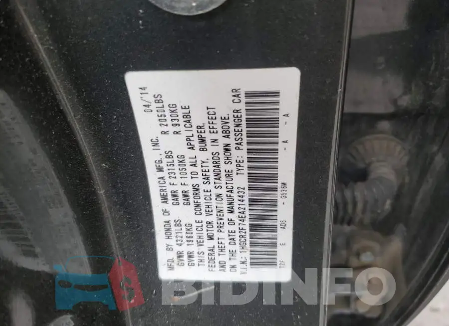 1HGCR2F74EA214432 Photo# 12