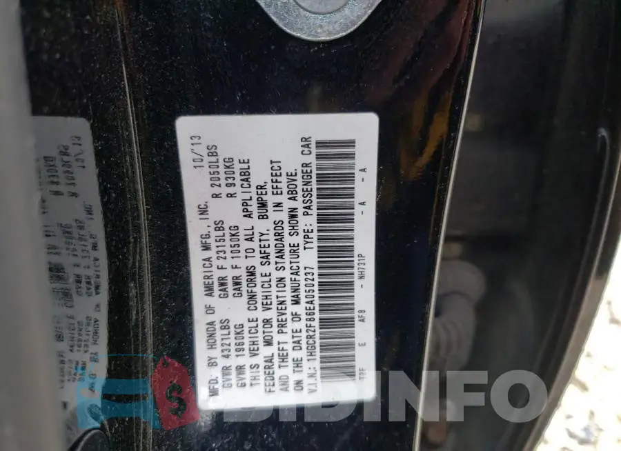 1HGCR2F86EA050237 Photo# 12