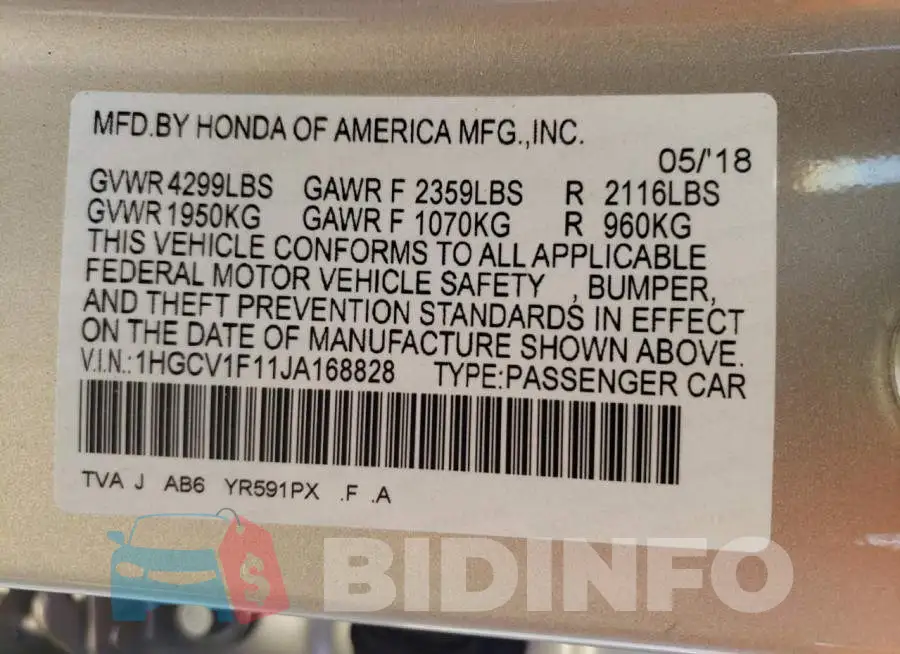 1HGCV1F11JA168828 Photo# 12