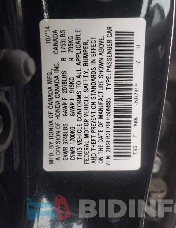 2HGFB2F79FH509885 Photo# 12