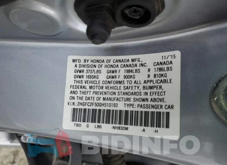 2HGFC2F50GH510193 Photo# 12