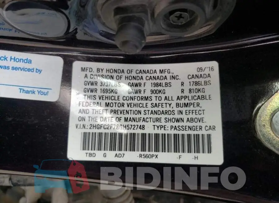 2HGFC2F78GH572748 Photo# 12