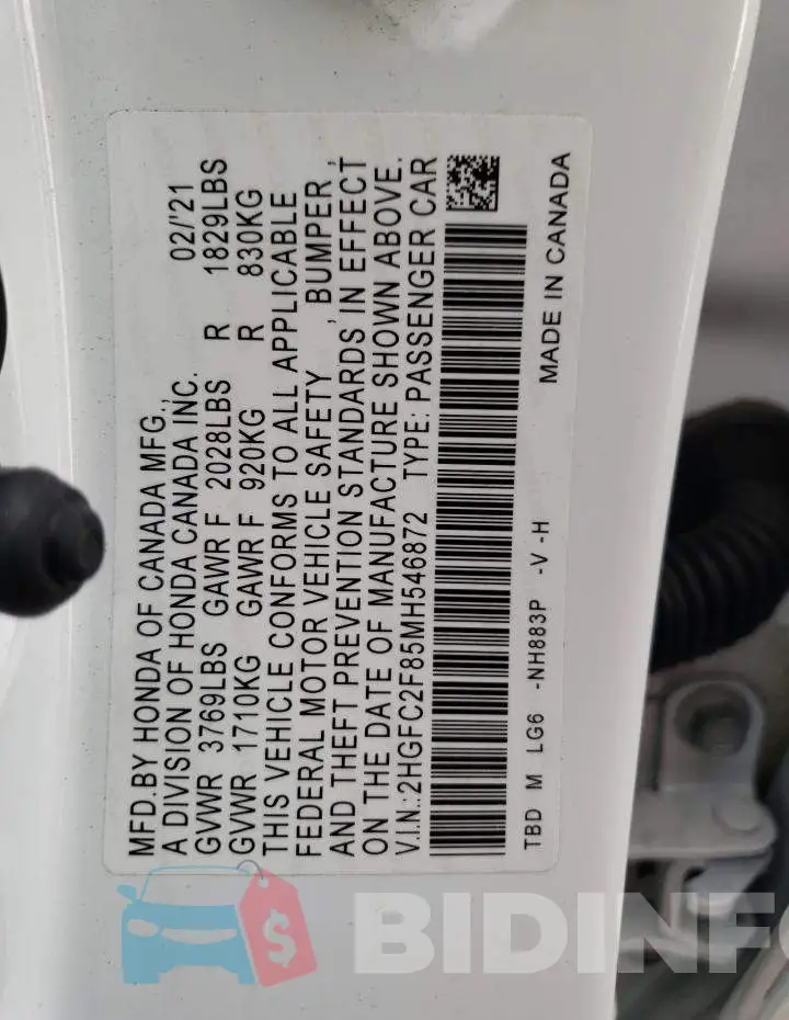 2HGFC2F85MH546872 Photo# 12