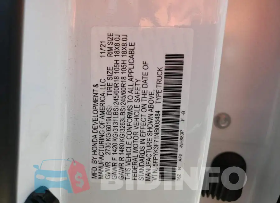 5FPYK3F71NB005484 Photo# 12