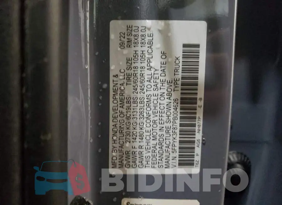 5FPYK3F87PB004626 Photo# 12