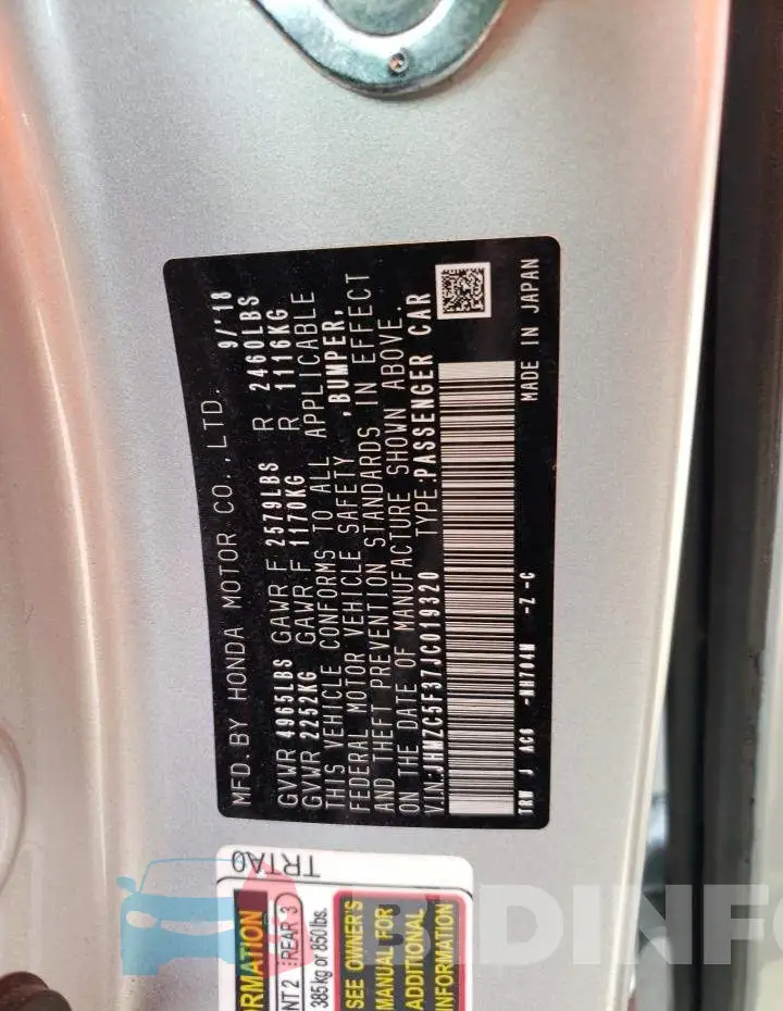 JHMZC5F37JC019320 Photo# 13