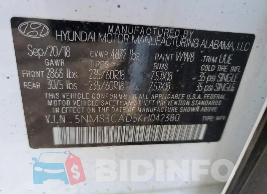 5NMS3CAD5KH042380 Photo# 13
